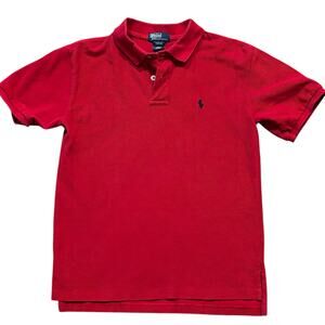 Polo Ralph Lauren Boys Mesh Polo Shirt Red Navy Pony Small (8-10)